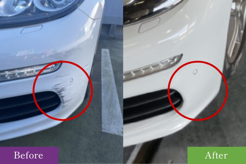 ポルシェパナメーラ、バンパーすり傷・ヘコミの修理事例